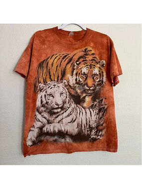 Vintage Y2K Tie Dye Unisex The Mountain Orange Tiger Graphic Tee L